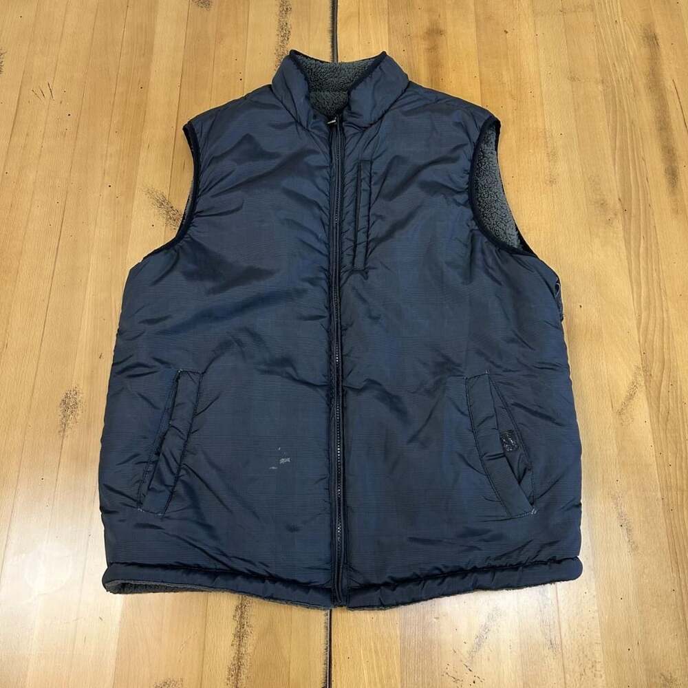 Unbranded Quilted Zip-Up Vest Navy Blue Fleece Lined